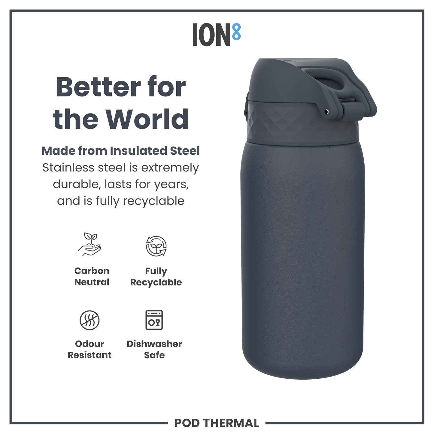 Leak Proof Thermal Steel Water Bottle, Insulated, Ash Navy, 320ml (11oz)