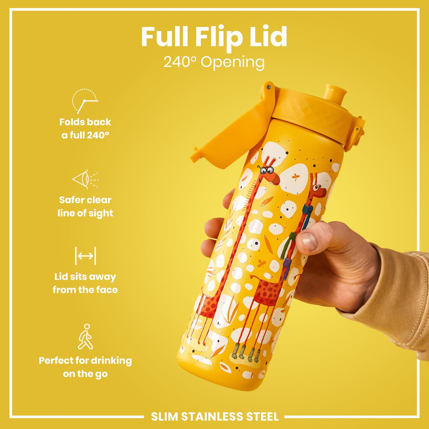 Leak Proof Slim Water Bottle, Stainless Steel, Giraffes, 600ml (20oz)