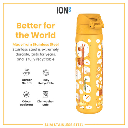 Leak Proof Slim Water Bottle, Stainless Steel, Giraffes, 600ml (20oz)