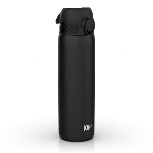 Leak Proof Slim Water Bottle, Stainless Steel, Black, 600ml (20oz)