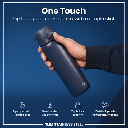 Leak Proof Slim Water Bottle, Stainless Steel, Ash Navy, 600ml (20oz)