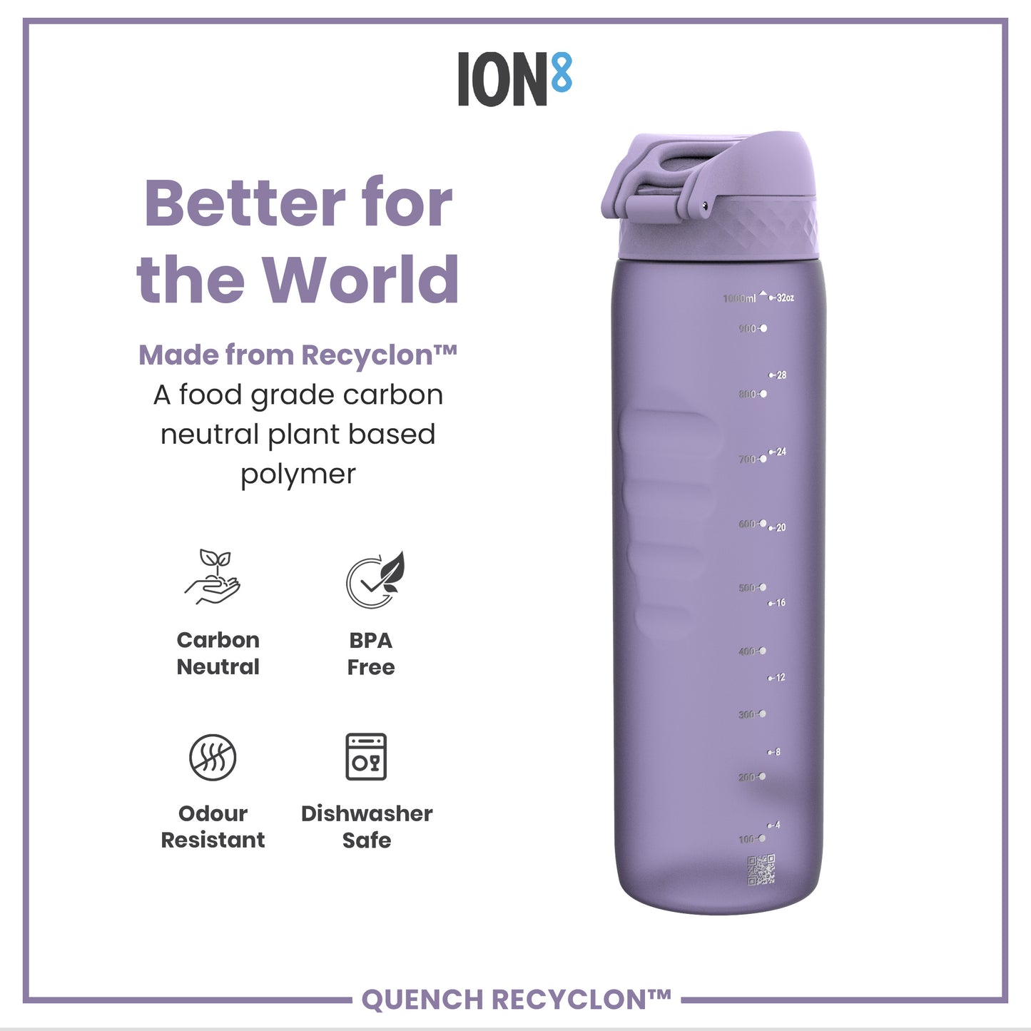 Leak Proof 1 litre Water Bottle, Recyclon, Light Purple