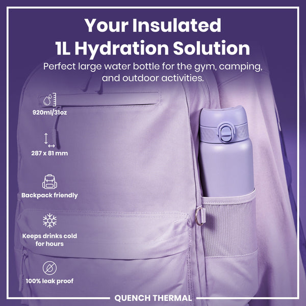 Leak Proof 1 Litre Thermal Water Bottle, Insulated, Light Purple, 1L