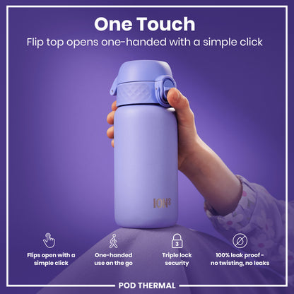 Leak Proof Thermal Steel Water Bottle, Insulated, Light Purple, 320ml (11oz)