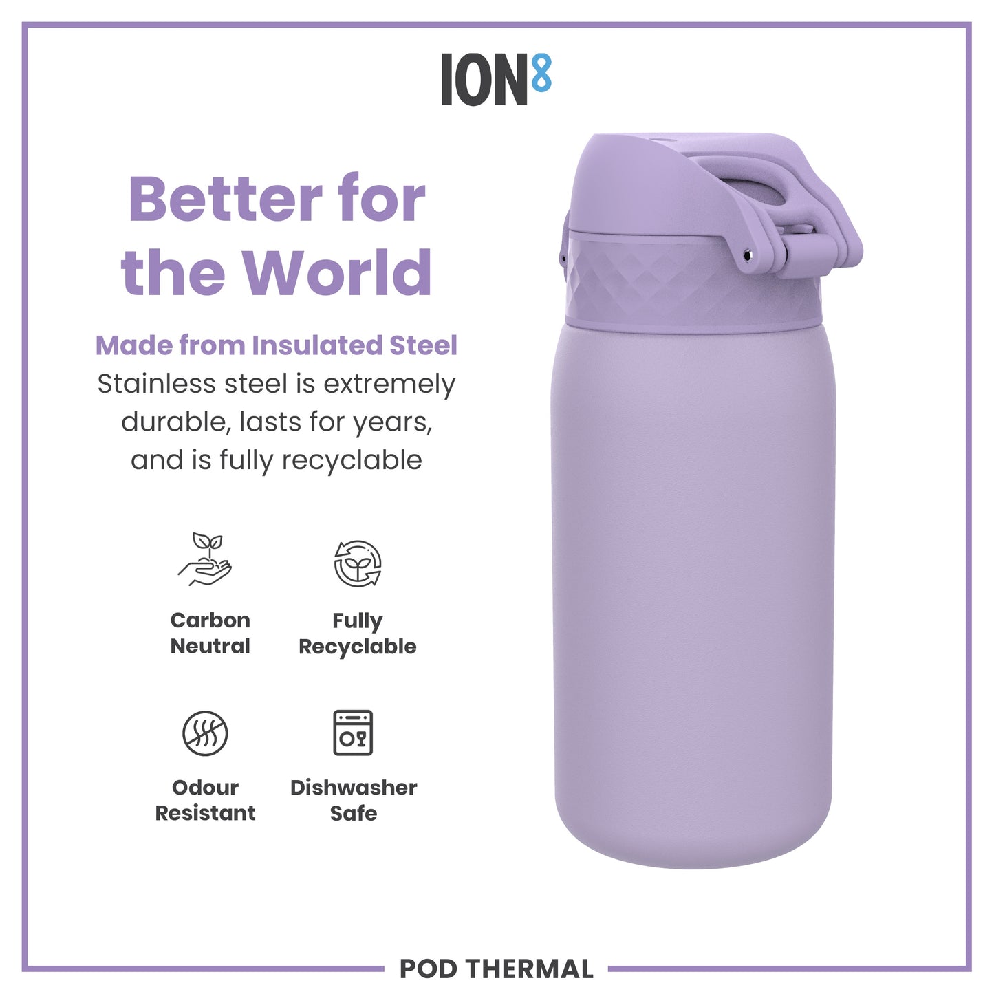 Leak Proof Thermal Steel Water Bottle, Insulated, Light Purple, 320ml (11oz)