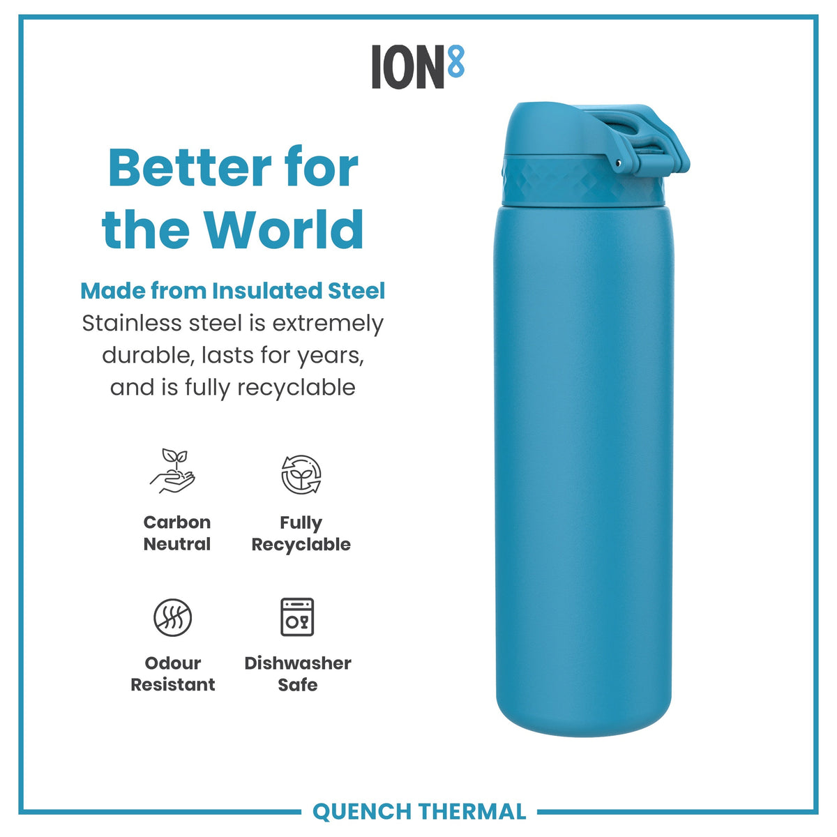 Leak Proof 1 Litre Thermal Water Bottle, Insulated, Blue, 1L