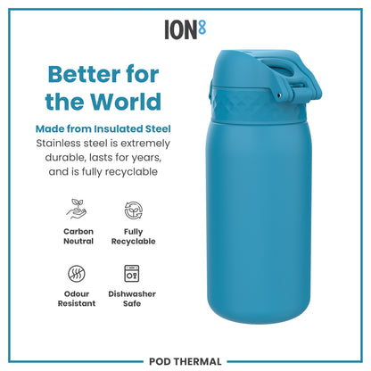 Leak Proof Thermal Steel Water Bottle, Insulated, Blue, 320ml (11oz)