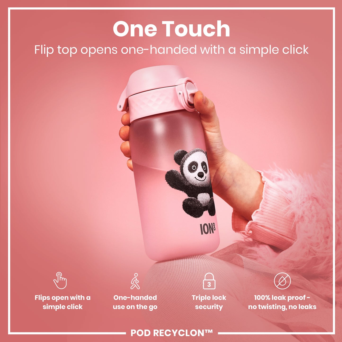 Leak Proof Kids Water Bottle, Recyclon, Panda, 350ml (12oz)