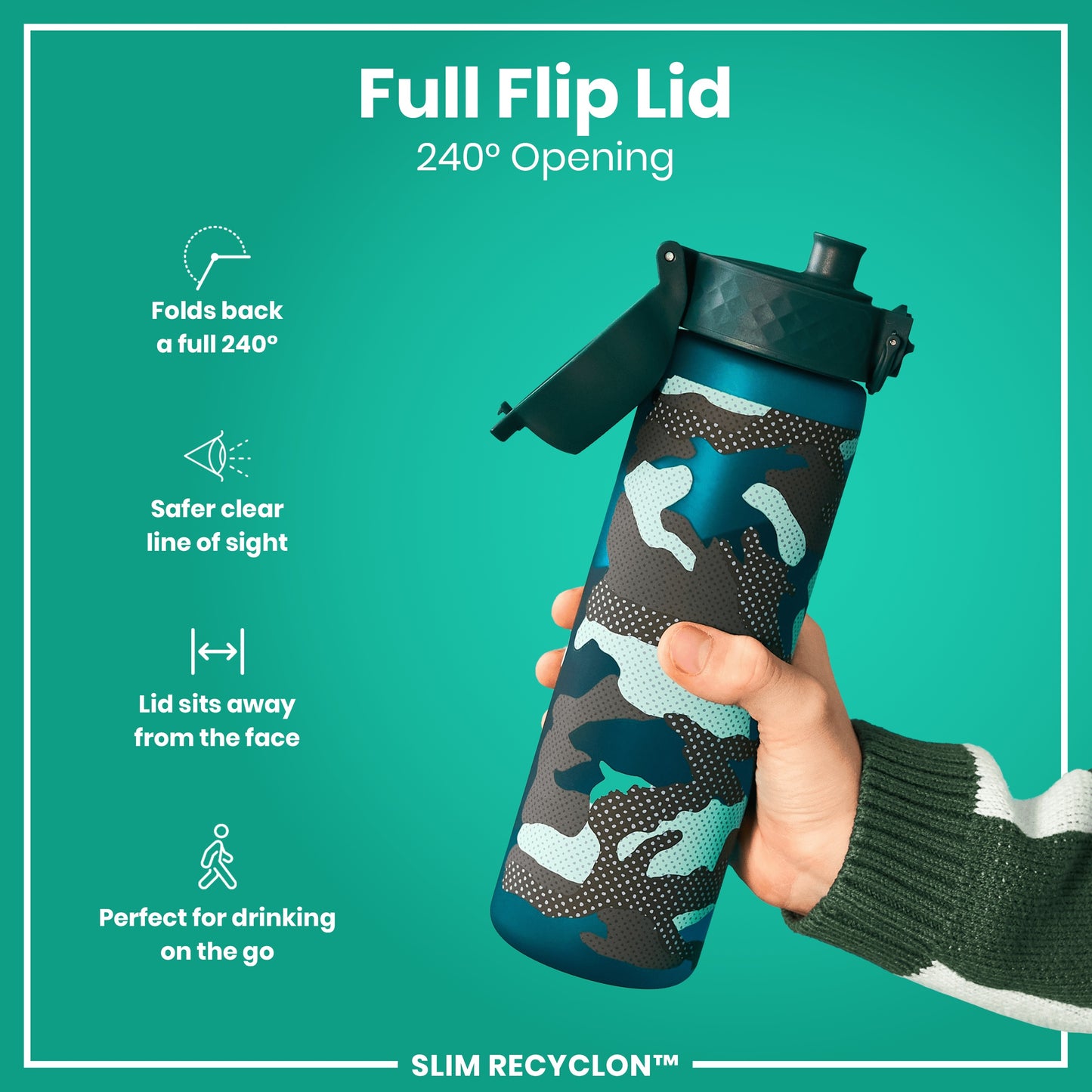 Leak Proof Slim Water Bottle, Recyclon, Camouflage, 500ml (18oz)