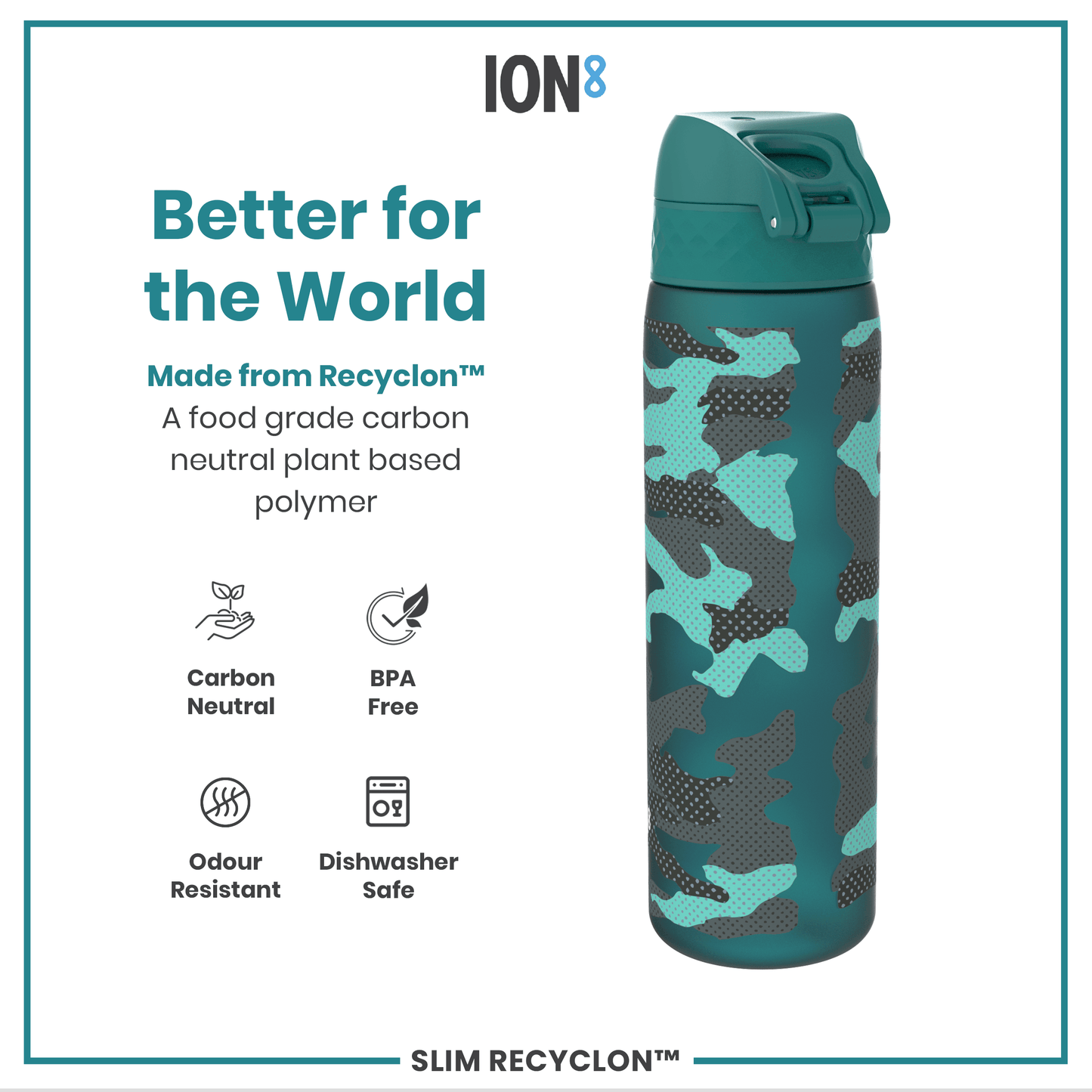 Leak Proof Slim Water Bottle, Recyclon, Camouflage, 500ml (18oz)