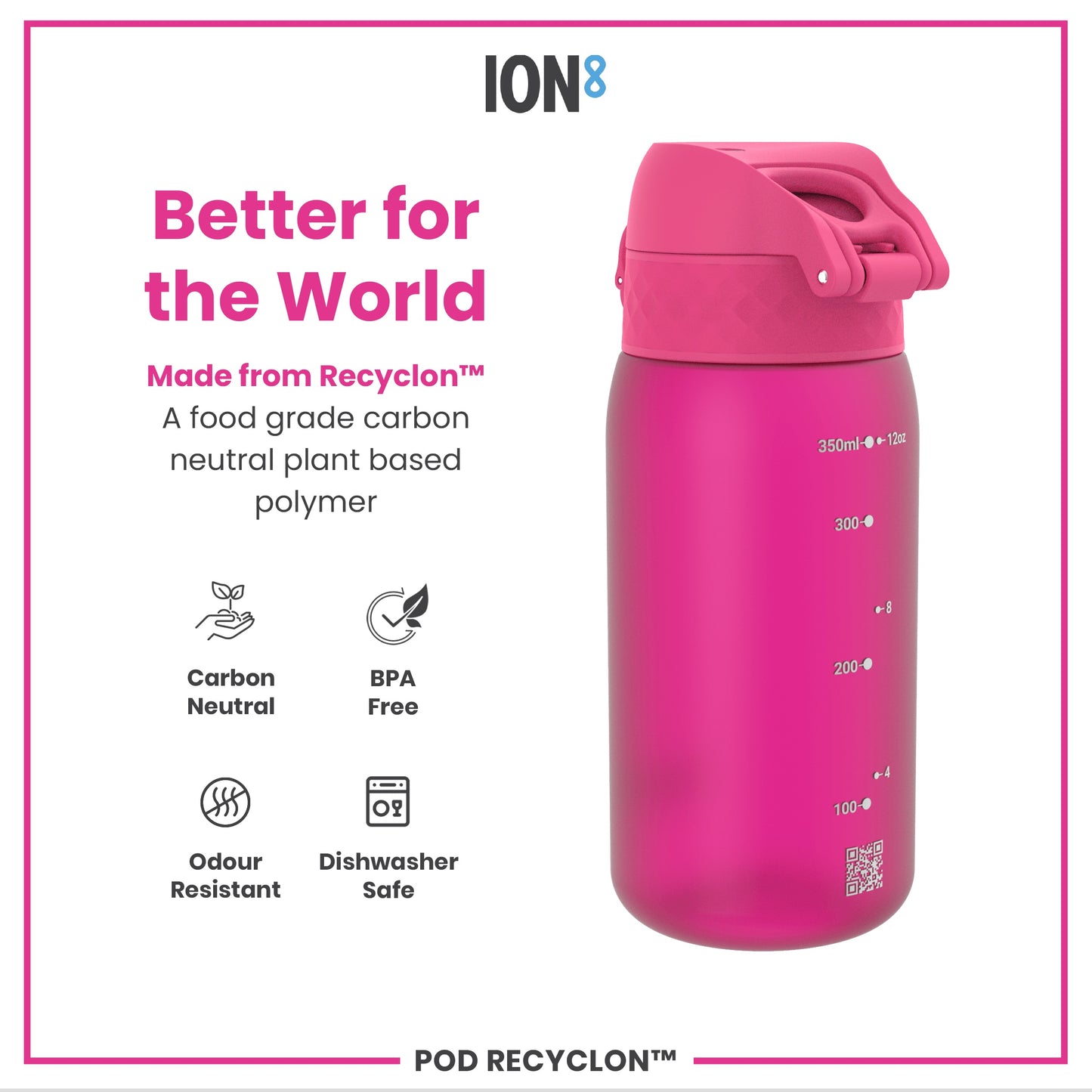 Leak Proof Kids Water Bottle, Recyclon, Pink, 350ml (12oz)