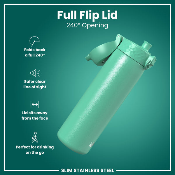 Leak Proof Slim Water Bottle, Stainless Steel, Teal, 600ml (20oz)