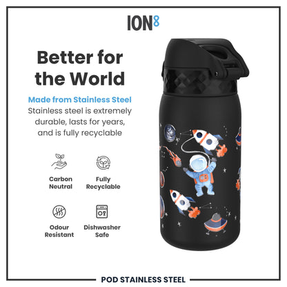 Leak Proof Kids Water Bottle, Stainless Steel, Space, 400ml (13oz)