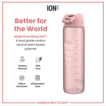 Leak Proof 1 litre Water Bottle, Recyclon, Rose Quartz