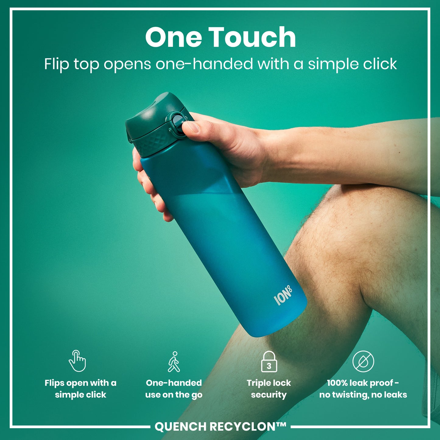 Leak Proof 1 litre Water Bottle, Recyclon, Aqua