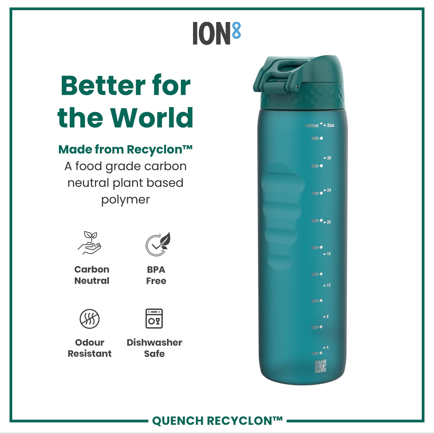 Leak Proof 1 litre Water Bottle, Recyclon, Aqua