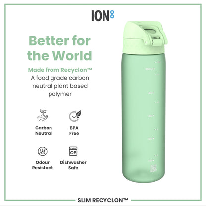 Leak Proof Slim Water Bottle, Recyclon, Surf Green, 500ml (18oz)