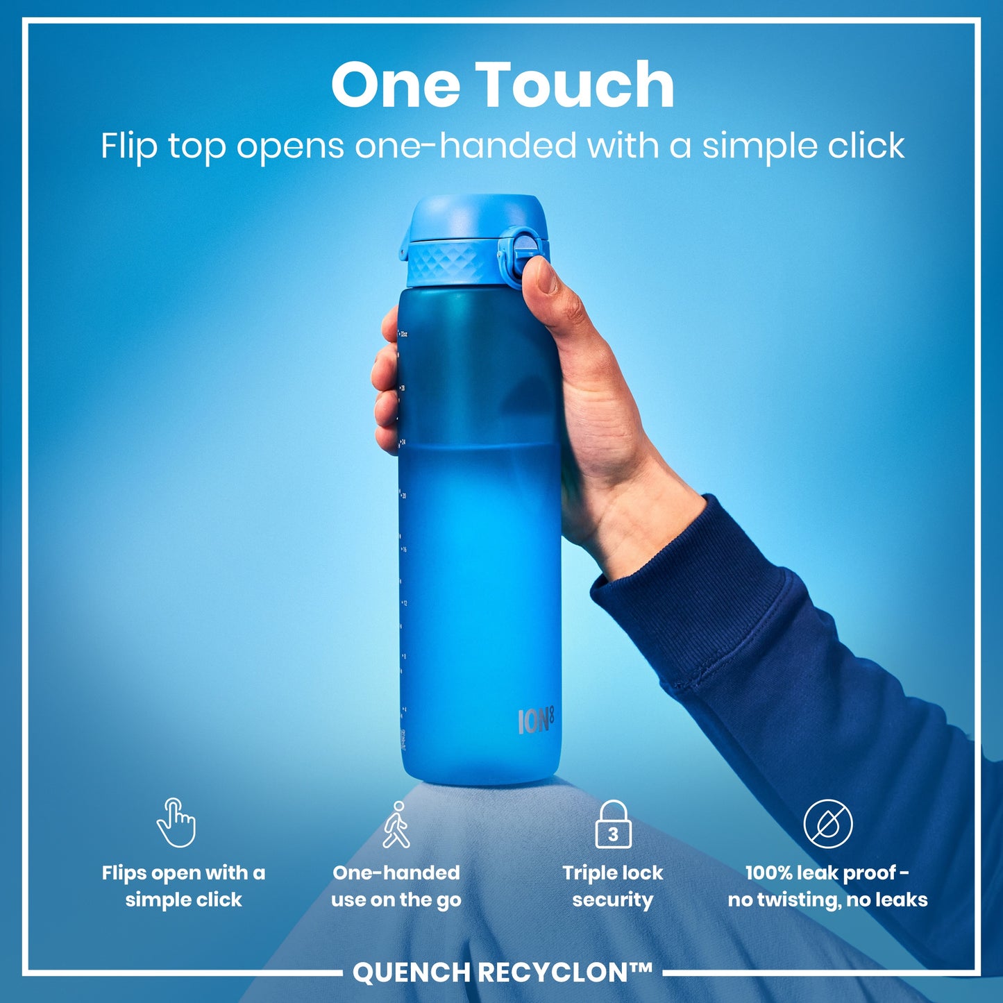 Leak Proof 1 litre Water Bottle, Recyclon, Blue