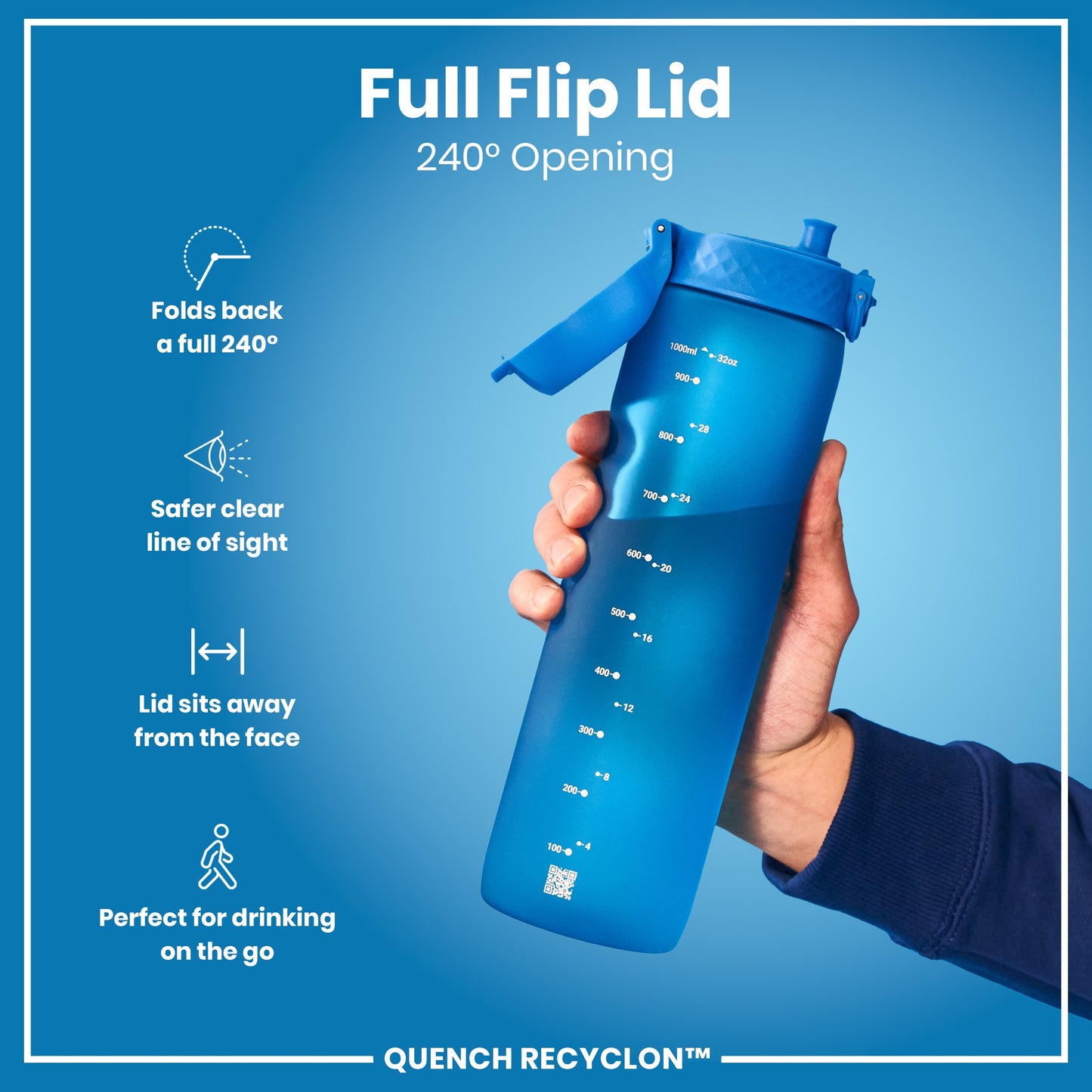 Leak Proof 1 litre Water Bottle, Recyclon, Blue