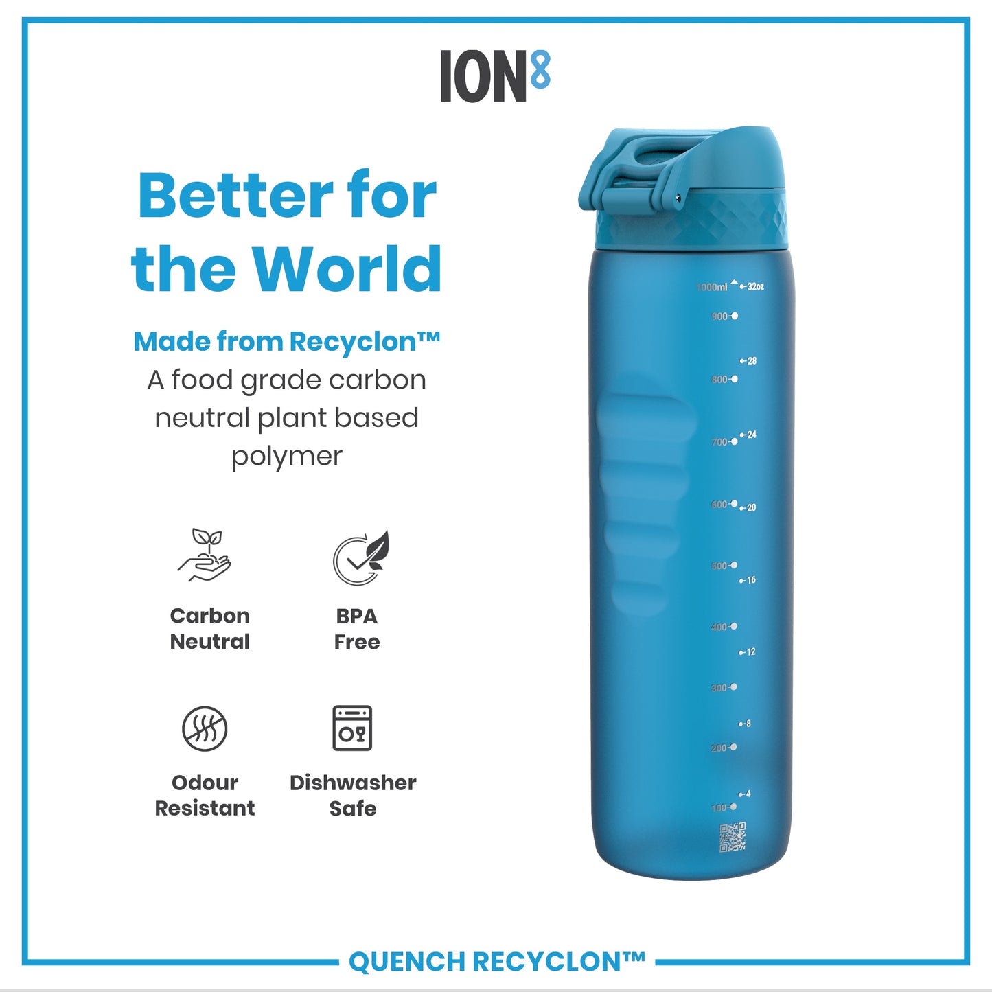 Leak Proof 1 litre Water Bottle, Recyclon, Blue