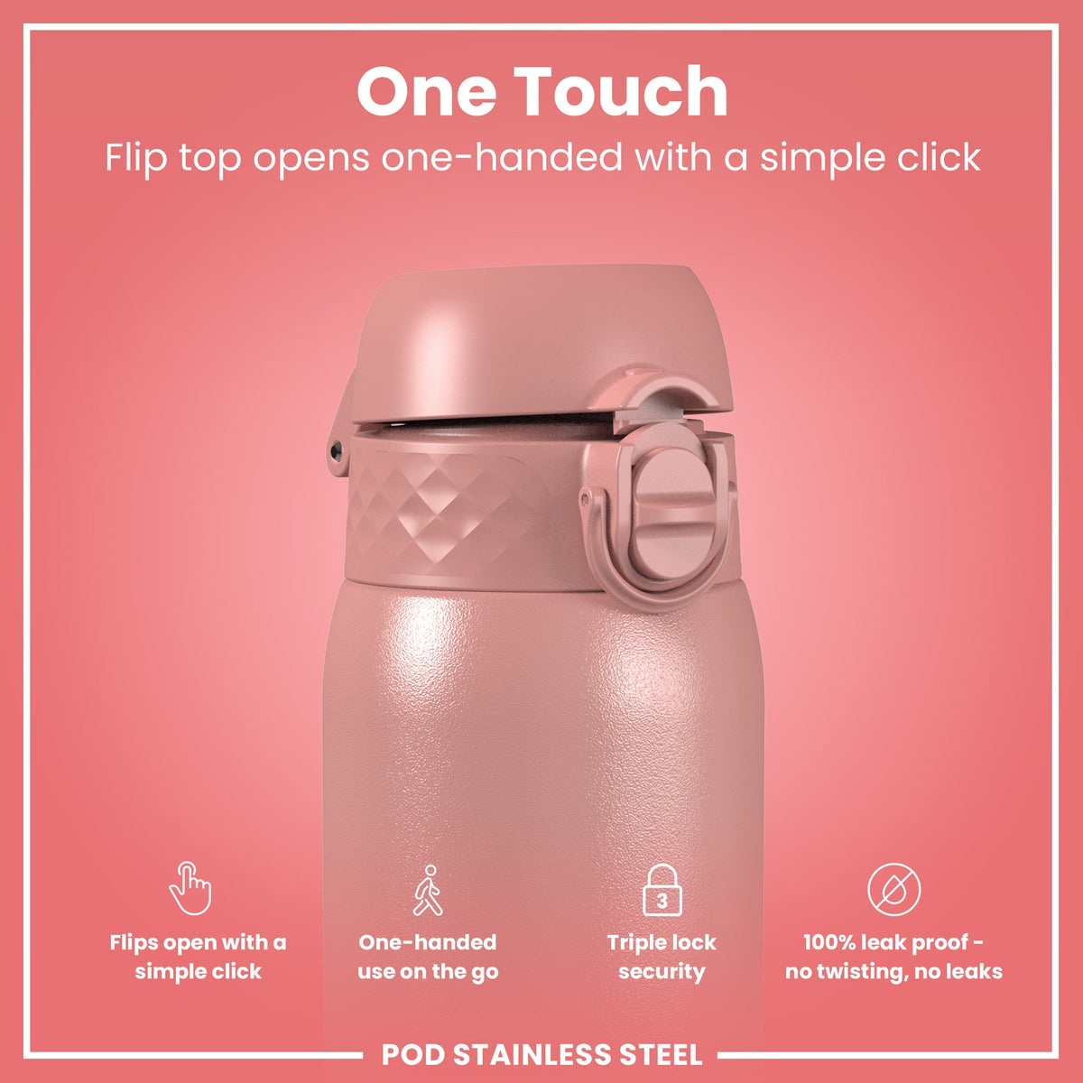 Leak Proof Kids Water Bottle, Stainless Steel, Ash Rose, 400ml (13oz)