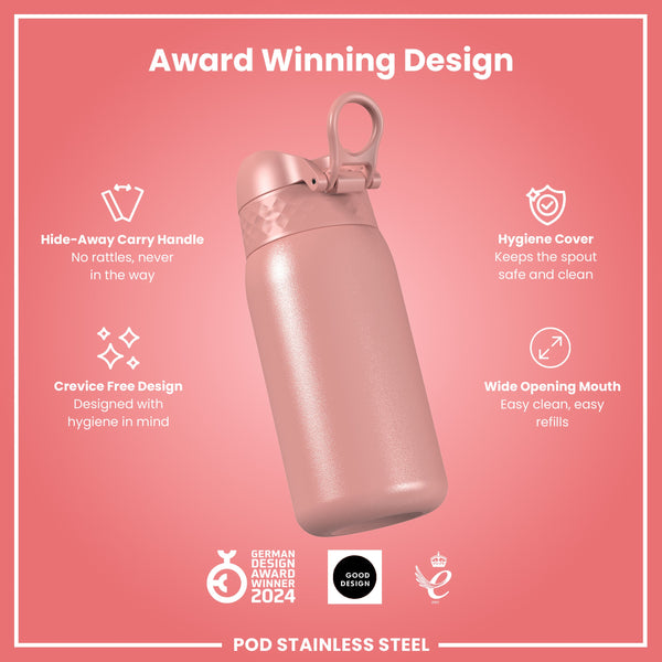 Leak Proof Kids Water Bottle, Stainless Steel, Ash Rose, 400ml (13oz)