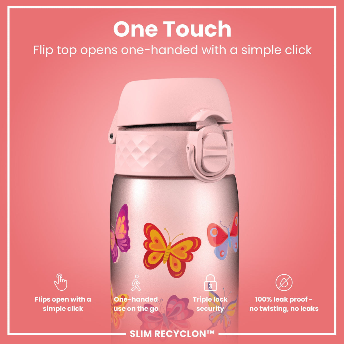 Leak Proof Slim Water Bottle, Recyclon, Butterfly, 500ml (18oz)