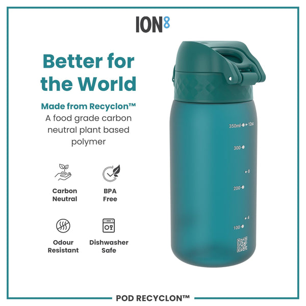 A teal water bottle sits against a white background. The bottle has a flip-top lid and the brand name ION8 is visible near the bottom.