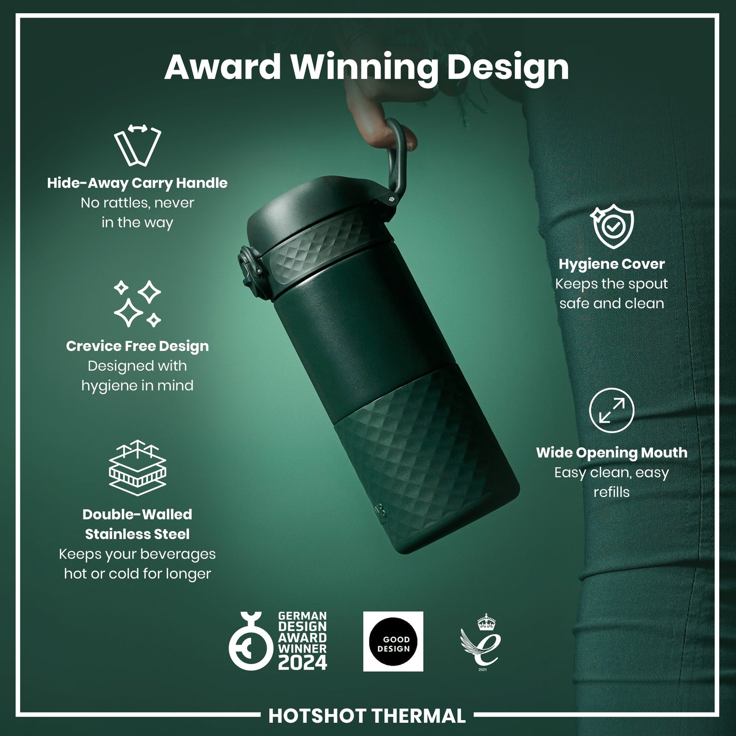 HotShot Leak Proof Insulated Cup, Travel Mug, Dark Green, 360ml (12oz)