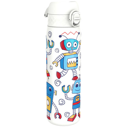 Leak Proof Slim Water Bottle, Stainless Steel, Robots, 600ml (20oz)