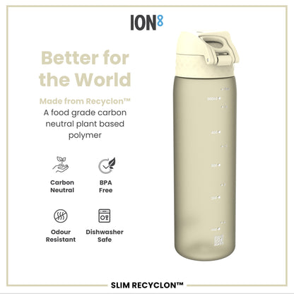 Leak Proof Slim Water Bottle, Recyclon, Creamy White, 500ml (18oz)