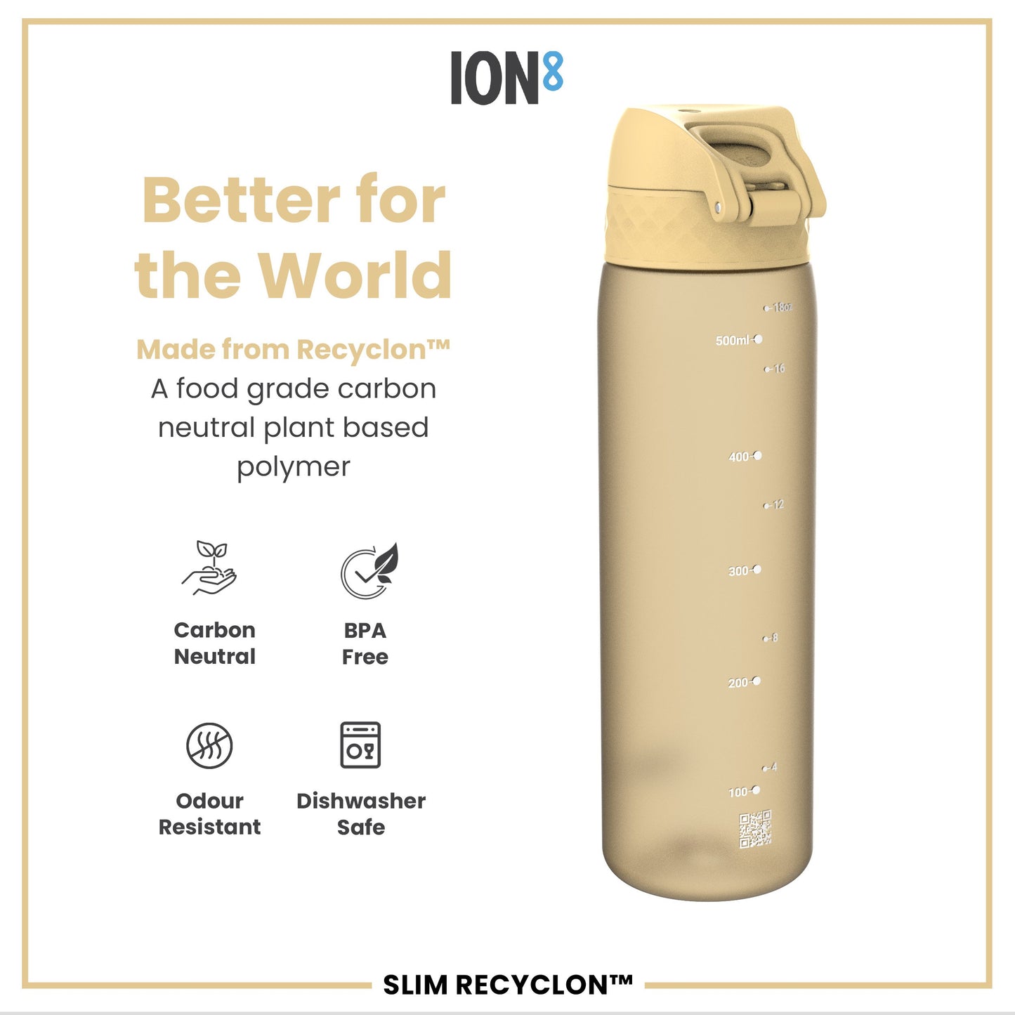 Leak Proof Slim Water Bottle, Recyclon, Desert, 500ml (18oz)