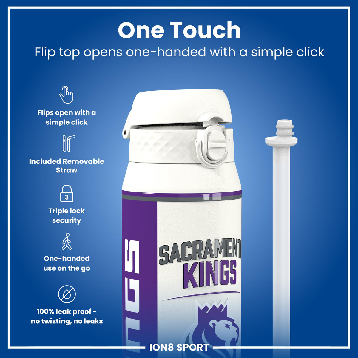 NBA x ION8, Insulated Steel Bottle, Sacramento Kings, 750ml (24oz)