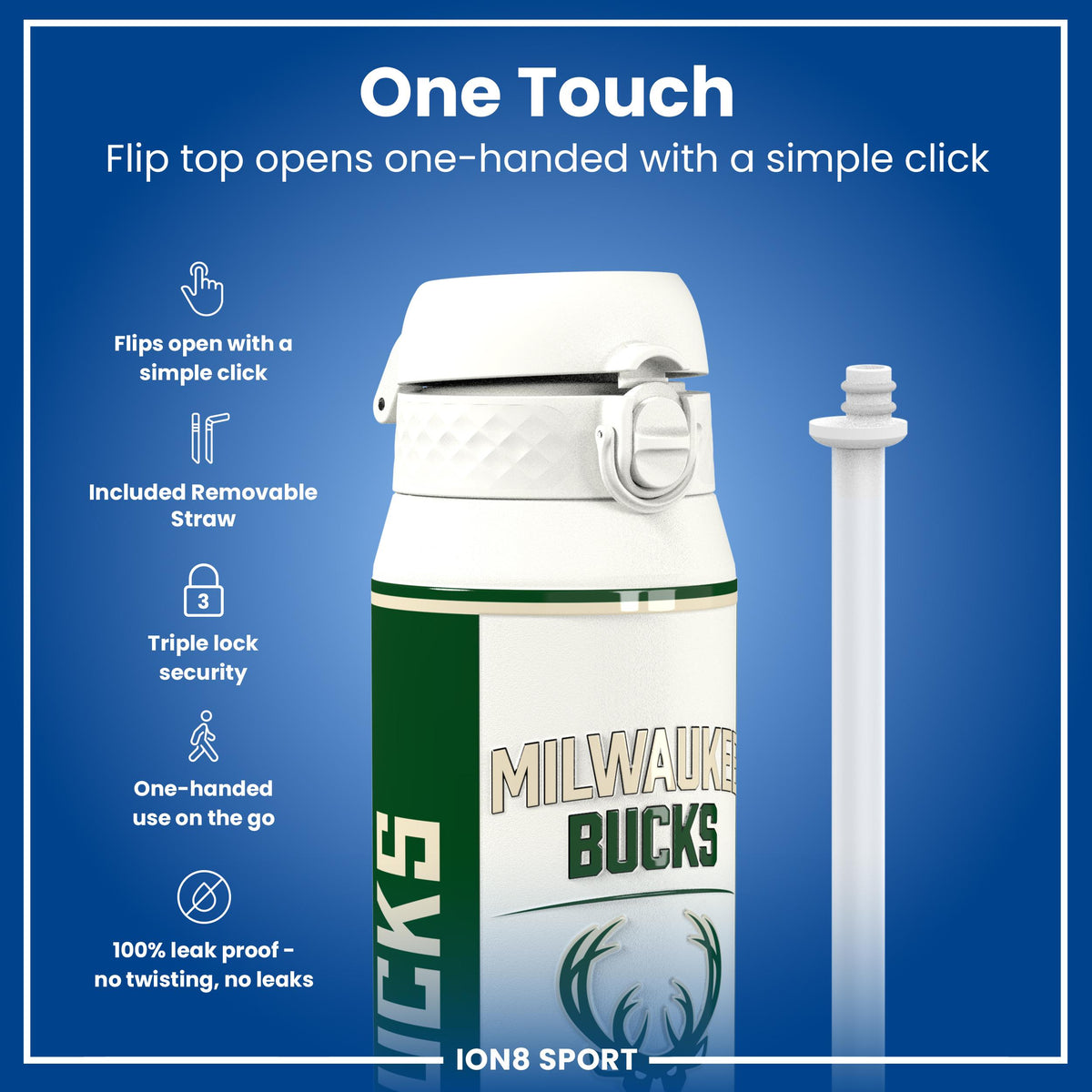 NBA x ION8, Insulated Steel Bottle, Milwaukee Bucks, 750ml (24oz)