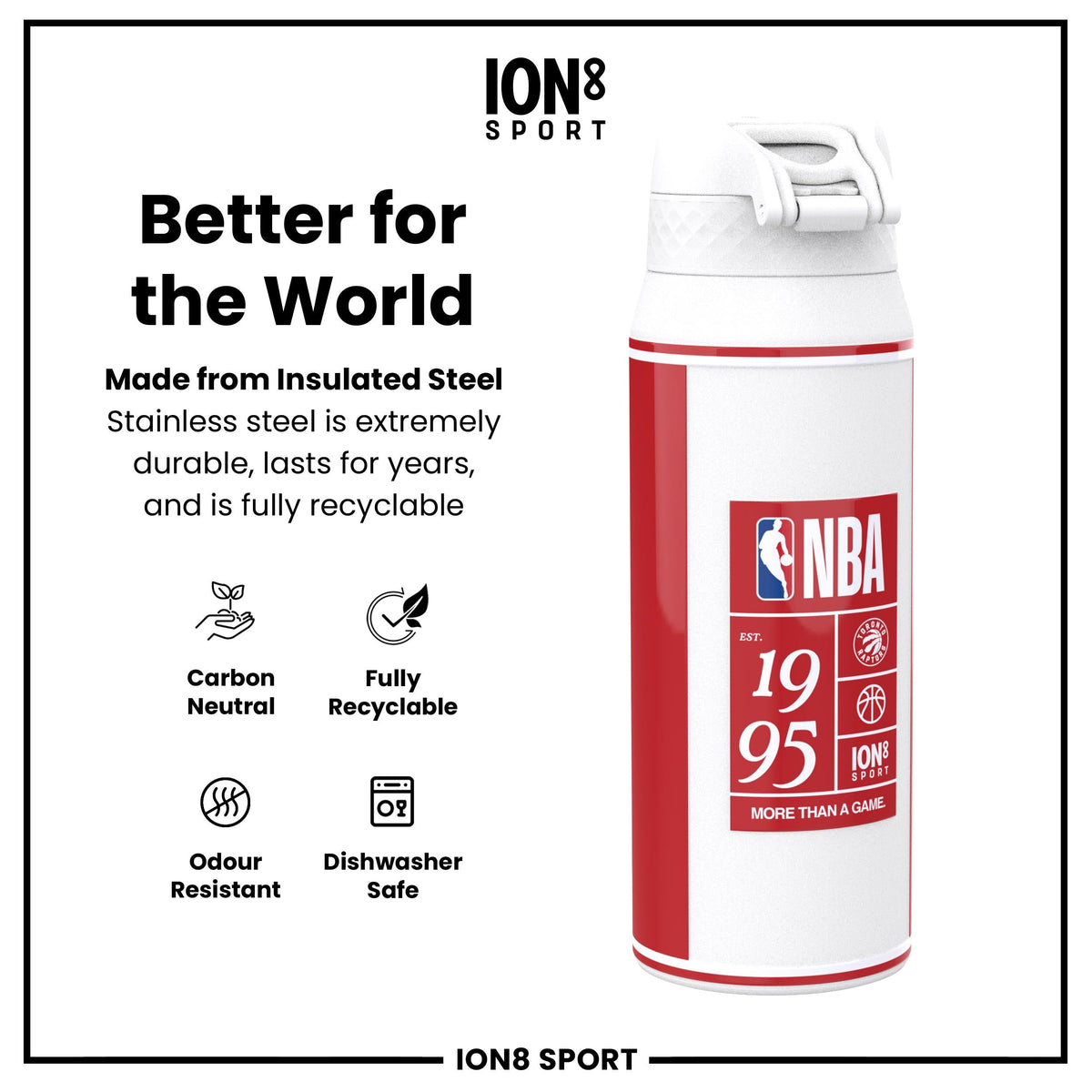 NBA x ION8, Insulated Steel Bottle, Toronto Raptors, 750ml (24oz)