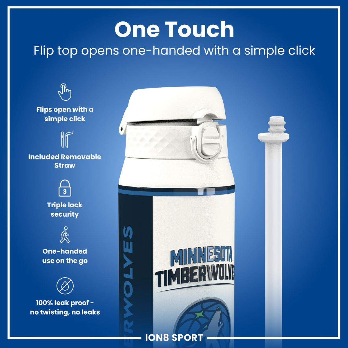 NBA x ION8, Insulated Steel Bottle, MN Timberwolves, 750ml (24oz)