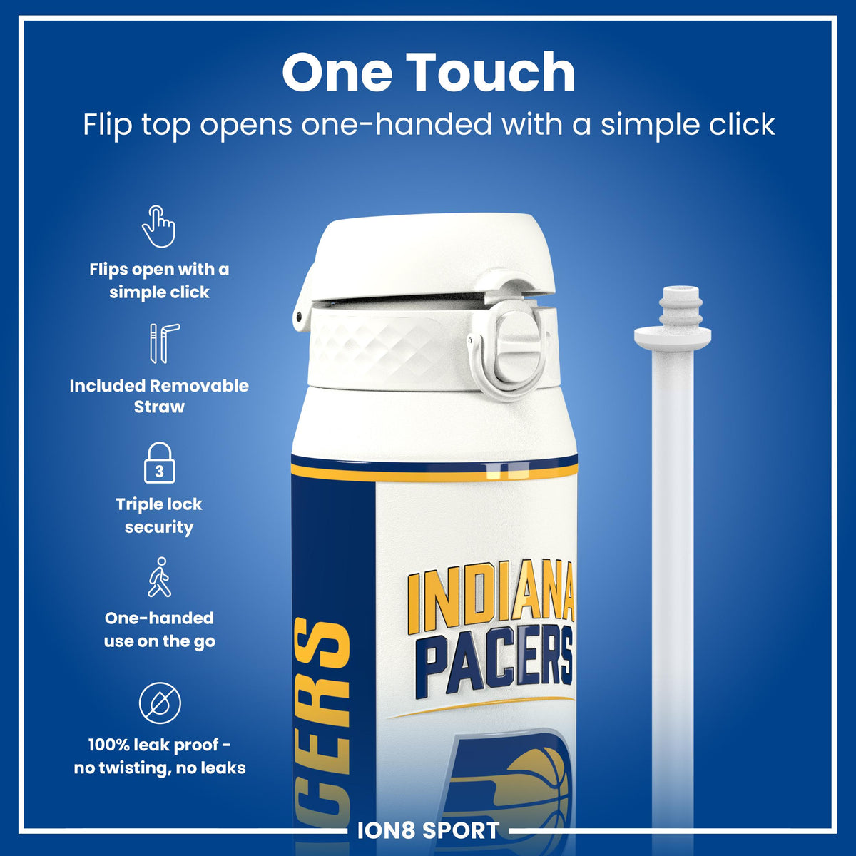 NBA x ION8, Insulated Steel Bottle, Indiana Pacers, 750ml (24oz)