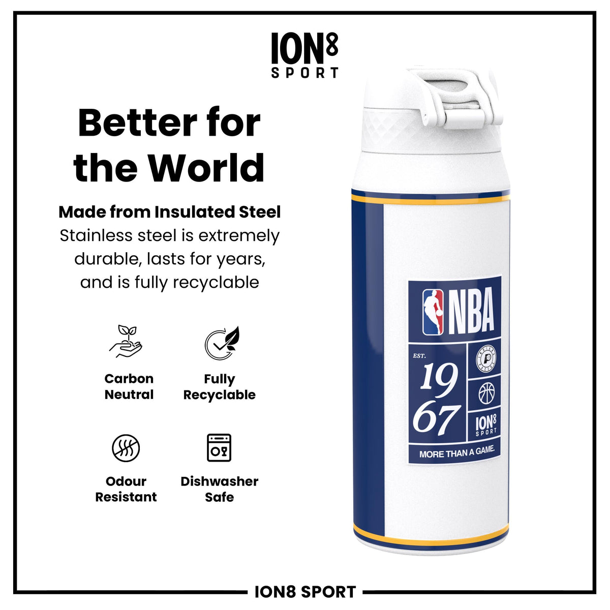 NBA x ION8, Insulated Steel Bottle, Indiana Pacers, 750ml (24oz)