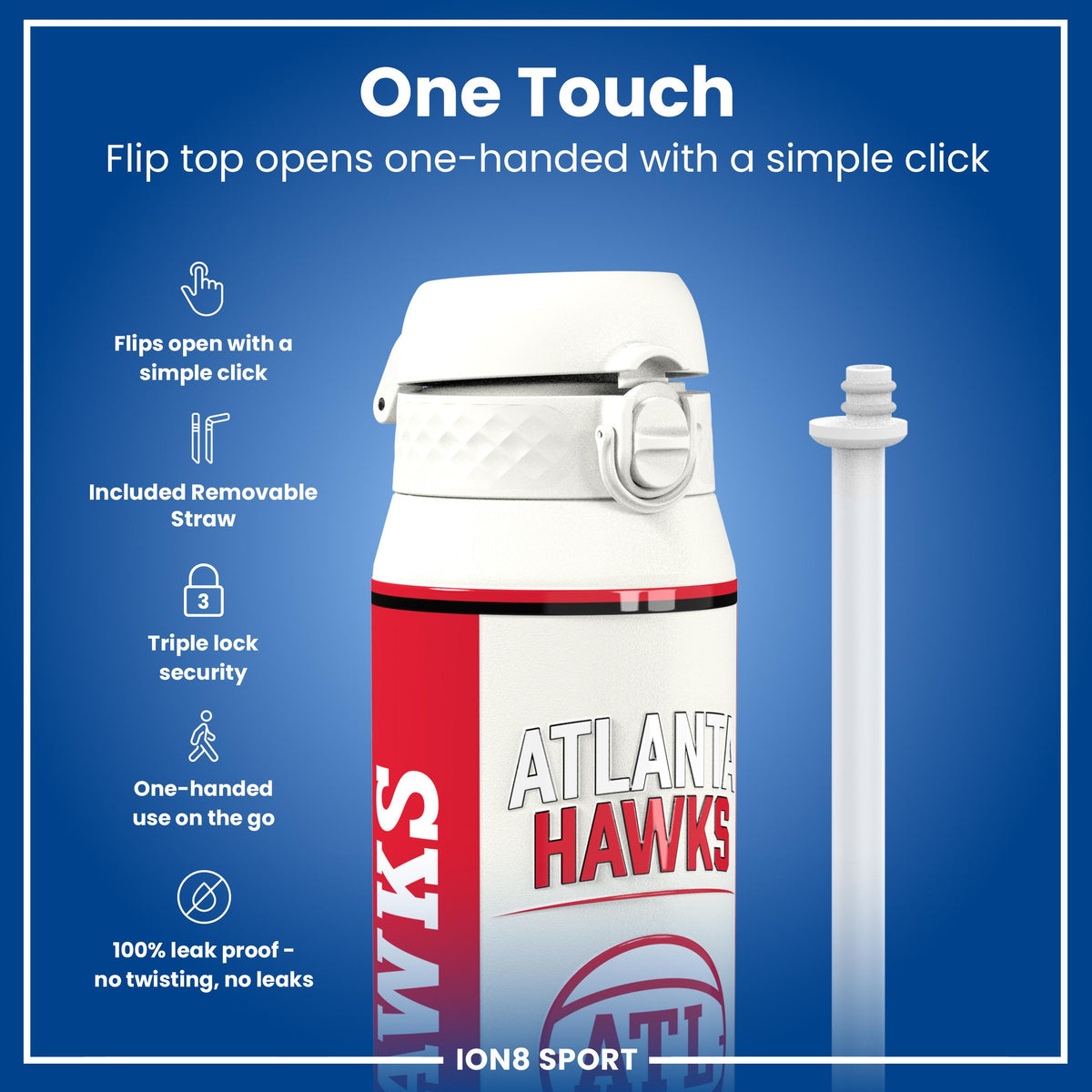 NBA x ION8, Insulated Steel Bottle, Atlanta Hawks, 750ml (24oz)