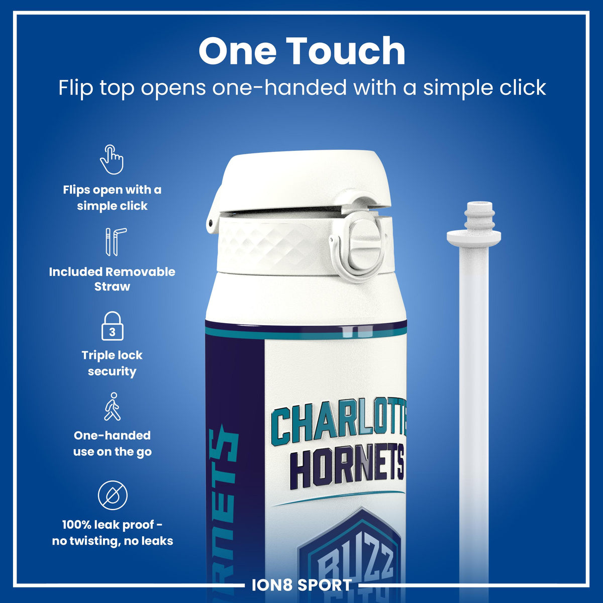 NBA x ION8, Insulated Steel Bottle, Charlotte Hornets, 750ml (24oz)