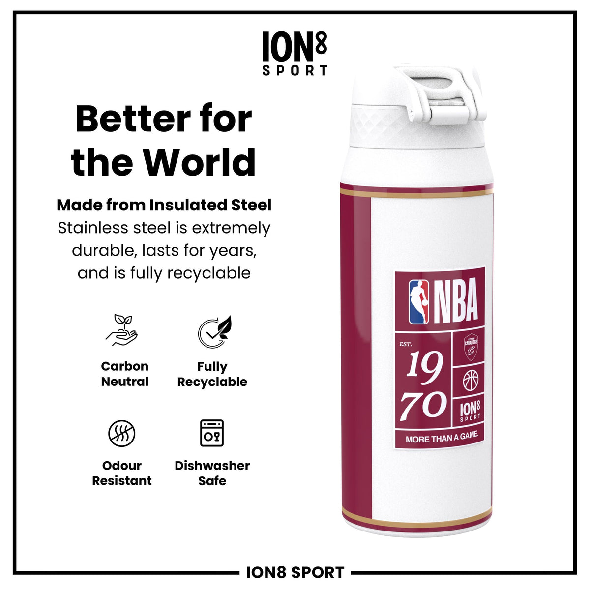 NBA x ION8, Insulated Steel Bottle, Cleveland Cavaliers, 750ml (24oz)