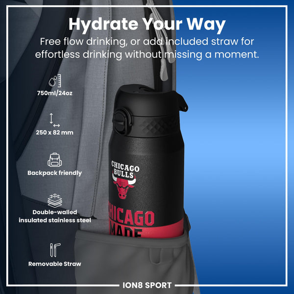 NBA x ION8, Insulated Steel Bottle, Chicago Bulls, 750ml (24oz)
