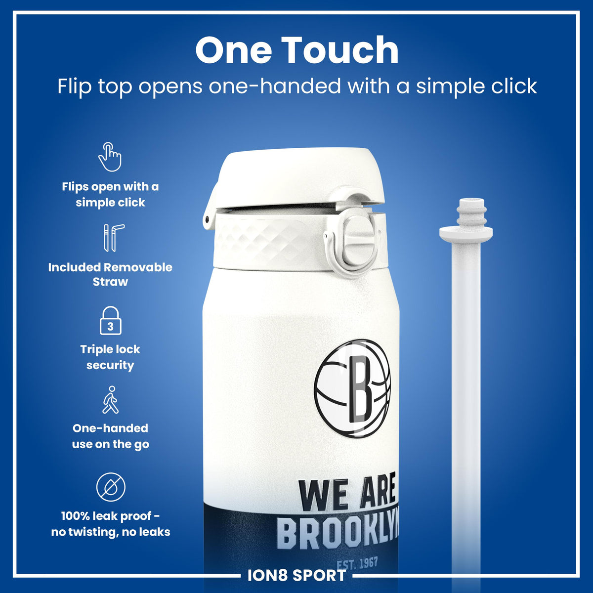 NBA x ION8, Insulated Steel Bottle, Brooklyn Nets, 750ml (24oz)