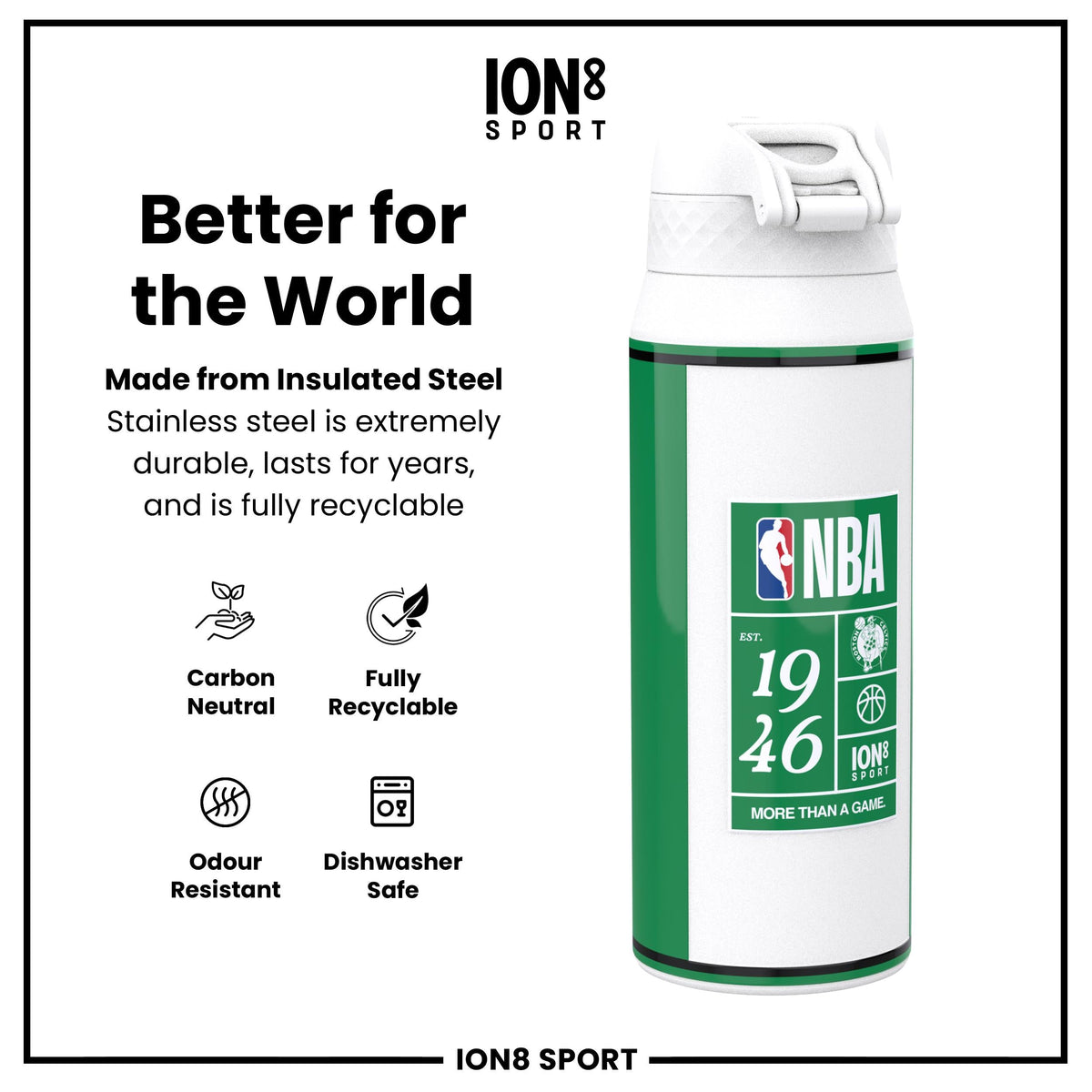 NBA x ION8, Insulated Steel Bottle, Boston Celtics, 750ml (24oz)