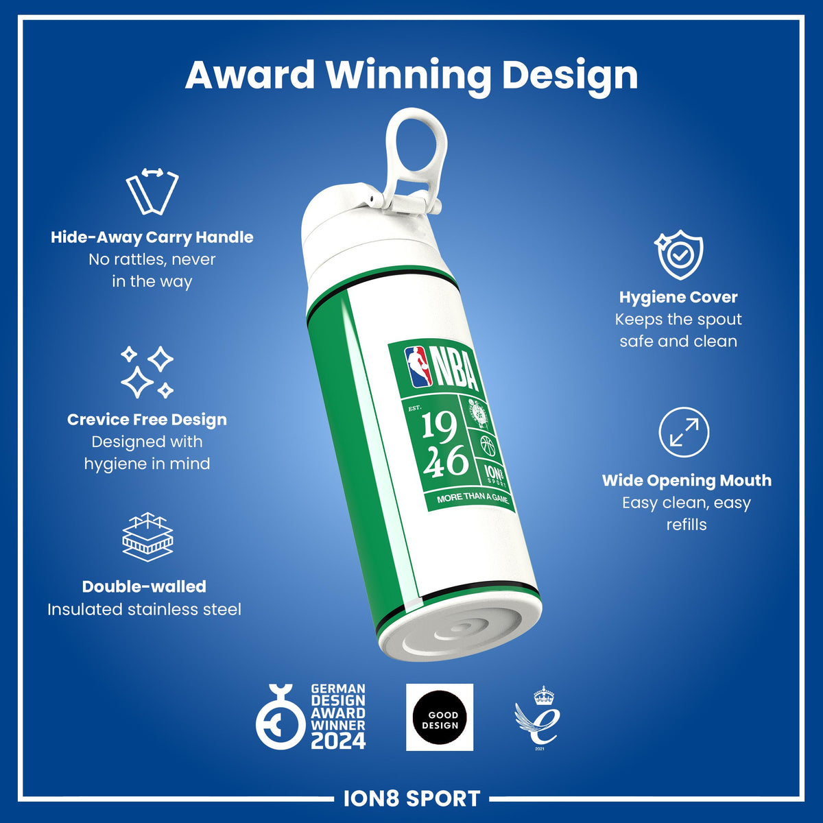 NBA x ION8, Insulated Steel Bottle, Boston Celtics, 750ml (24oz)