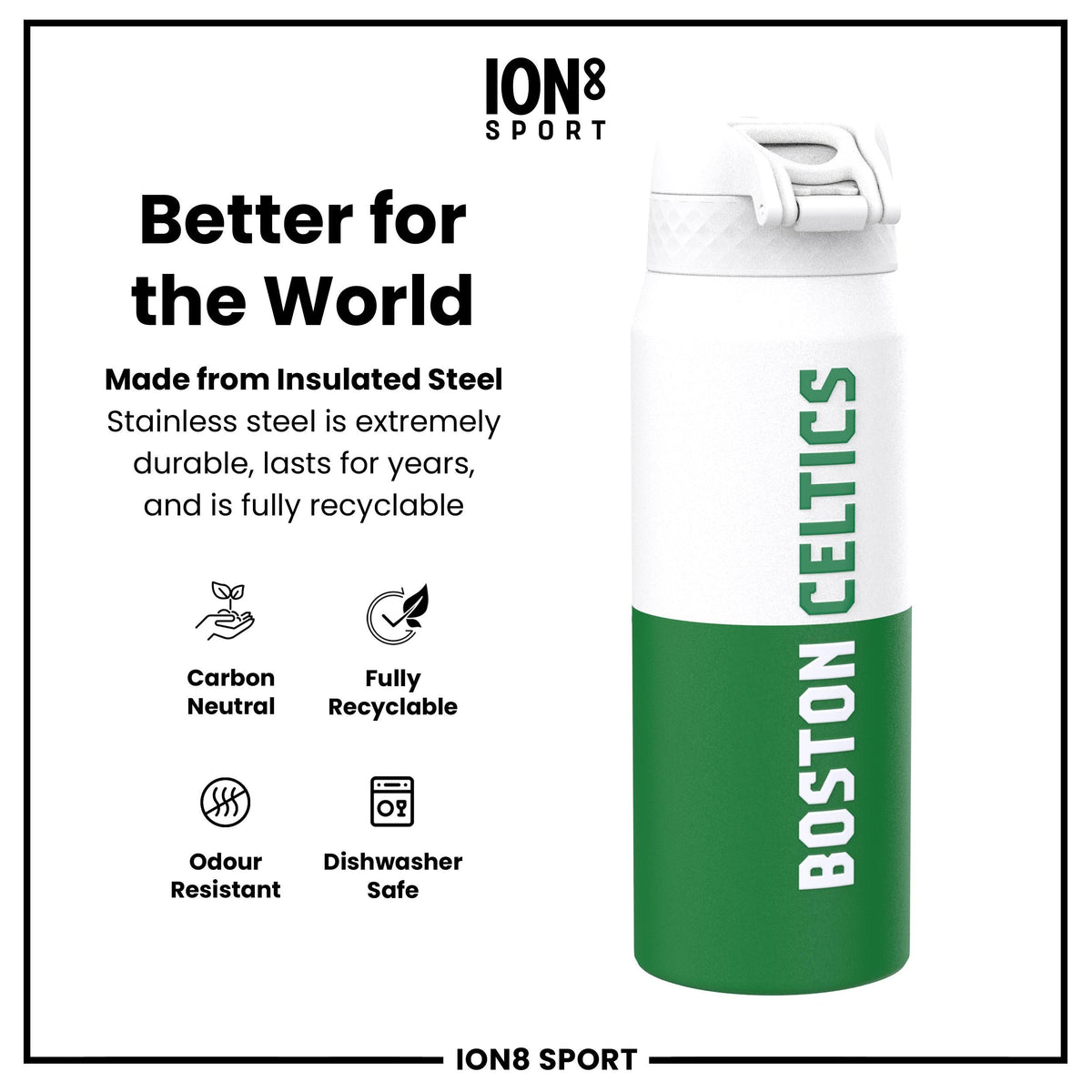 NBA x ION8, Insulated Steel Bottle, Boston Celtics, 750ml (24oz)