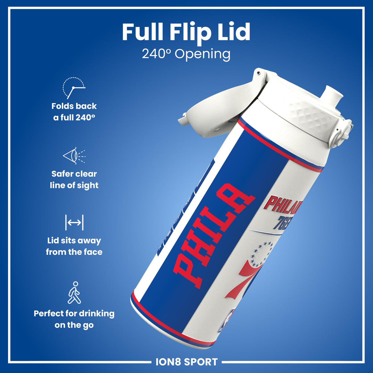 NBA x ION8, Insulated Steel Bottle, Philadelphia 76ers, 750ml (24oz)