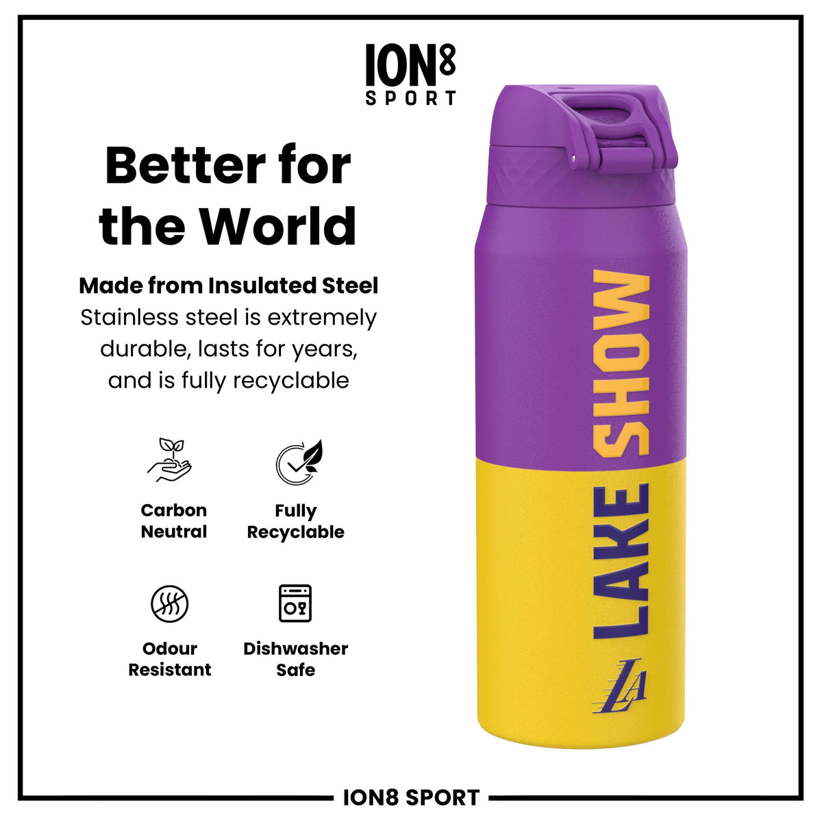 NBA x ION8, Insulated Steel Bottle, LA Lakers, 750ml (24oz)