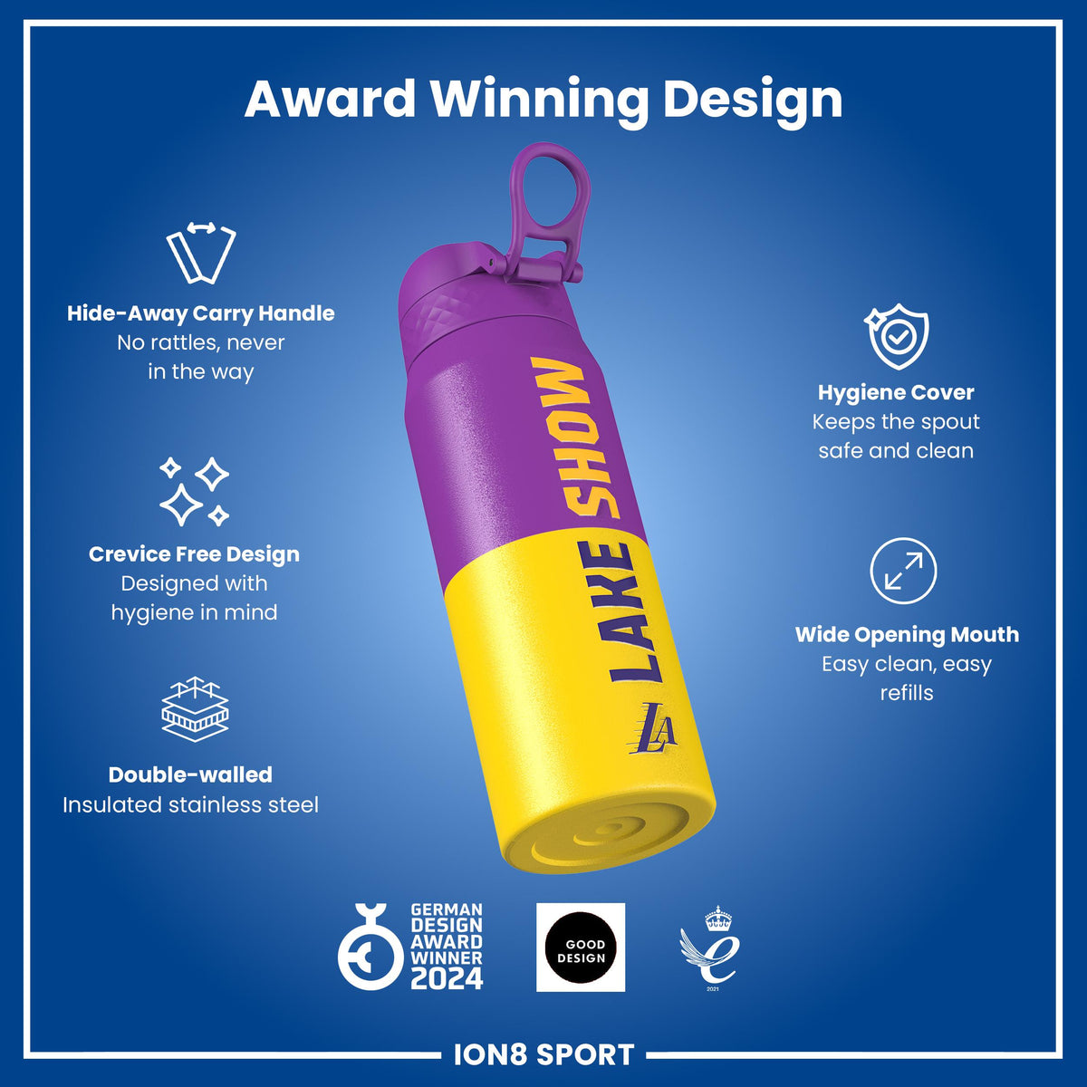 NBA x ION8, Insulated Steel Bottle, LA Lakers, 750ml (24oz)