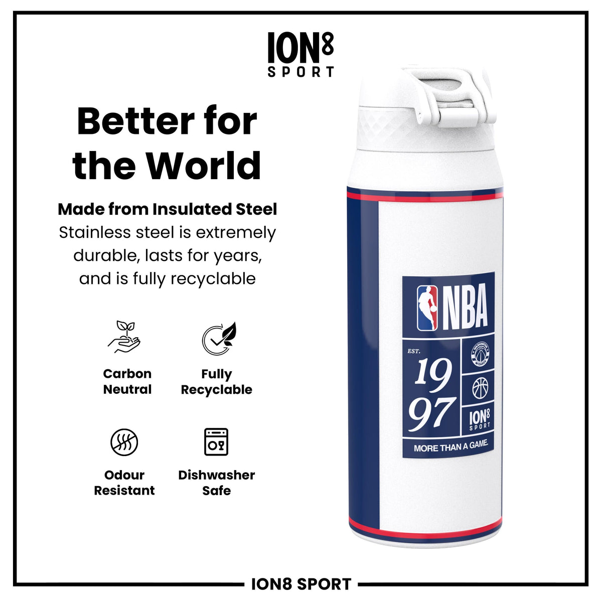 NBA x ION8, Insulated Steel Bottle, D.C Wizards, 750ml (24oz)
